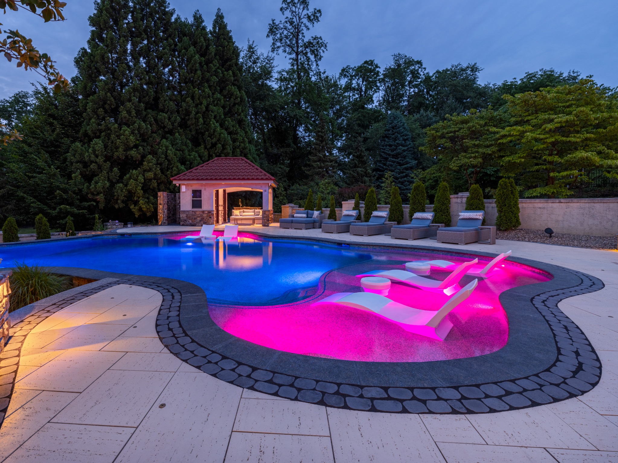 Poolside outdoor living space at a Grimwood’s audio, video, networking, and surveillance project